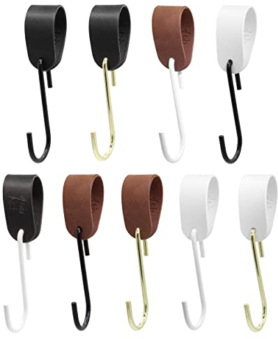 Garderobenhaken GARD Schlaufe mit S-Kleiderhaken | Lederschlaufe veganes PU-Leder | Dekoratives Lederband für Garderobenstangen, Kleiderständer, Lederriemen (schwarzes Band / schwarzer Haken, 9er Set)
