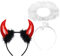 iZoeL 2Stk Haarreifen Teufelshörner Teufelsohren + Heiligenschein Schwarz Teufel Kostüm Accessoire, Damen Kinder Fasching Karneval Mottoparty Halloween Kostüm (Weiß)