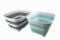 SAMMART 15L Collapsible Dishpan with Draining Plug - Foldable Washing Basin - Portable Dish Washing Tub - Space Saving Kitchen Storage Tray (Grey+Lake Green (Set of 2))