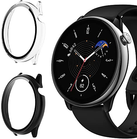KeeFos 2-Stück Schutzhülle Kompatibel mit Amazfit GTR Mini, PC Harte Schutz Hülle mit Gehärtetes Glas Displayschutzfolie, Anti-Fall Kratzfeste Gehäuse für Amazfit GTR Mini (Schwarz+Transparent)