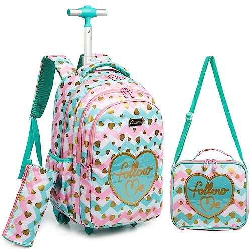 HTgroce Schulranzen mit Rollen für Mädchen, Kinderrucksack mit Rollen Trolley Schulrucksack für Mädchen,Schultrolley Rucksäcke Kinder Schulrucksack Schultasche mit Rollen