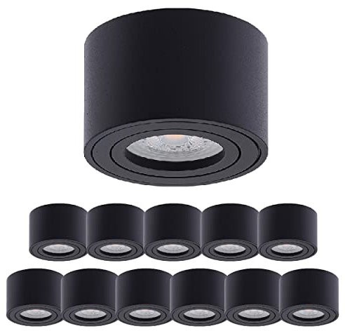 Oktaplex 12 Stück Aufbauspot Lile Schwarz - inkl. LED Modul 4,8W 230V 4000K Neutralweiß 80x50mm Aufputz Aufbauleuchte Aufbaustrahler Aluminium Schwenkbar