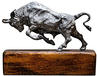 Cutfouwe Wall Street Bull Statue- Mit Sockel-Feng Shui Fortune Messingfigur Bullen Statue Skulptur -Geschenke An Der Börse,3kg