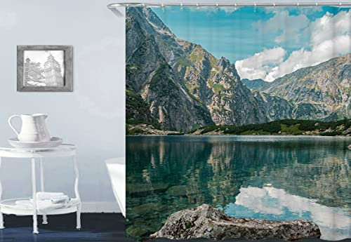 Gualiy Rideaux de Douche 180x200cm, Rideau Douche Montagne et Lac Rideaux de Douche Impermeable Bleu Vert Rideau de Bain