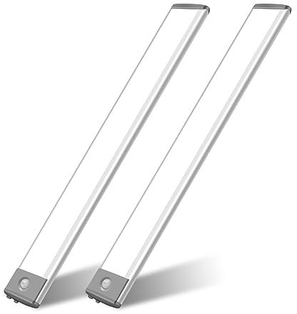LEPOTEC Luce Armadio da 60 LED, 3 Temperature di Colore, Sensore di Movimento, 2200mAh Ricaricabile, Illuminazione Notturna Senza Fili per Casa, Guardaroba, Cucina, Corridoio, 2 Pezzi