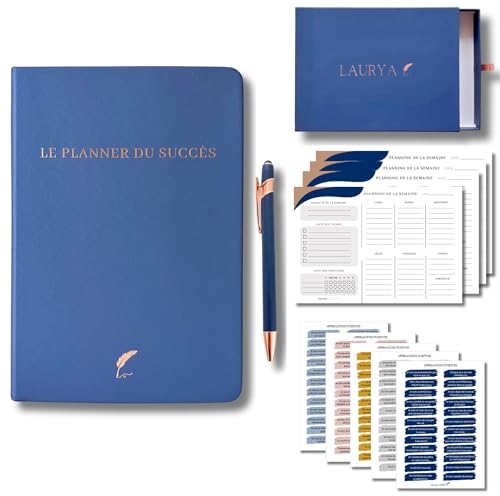 Planner Français de productivité, Semainier, Planning annuel mensuel journalier,agenda non daté, coffret cadeau stickers affirmations positives, to do list, bullet journal pre rempli (4 mois)