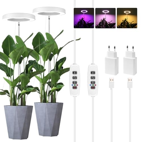 Sondiko Pflanzenlampe, Pflanzenlampe LED Vollspektrum Bis Zu 140 CM Höhe Mit 72 LEDs, 3 Beleuchtungsmodi, 3/9/12-Std.-Auto-Timer, 9 Helligkeitsstufen, Verstellbare Höhe, Ideal für Große Pflanzen,2PCS