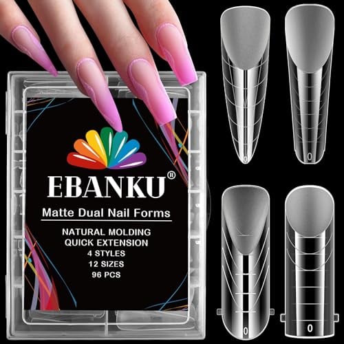 EBANKU 96 PCS Faux Ongles Capsule Ongles Acrylique,Nail d'extension Kit Matte Faux Ongles Capsules Couverture Complète Nail Tips pour Femme Fille (4 Modèles)