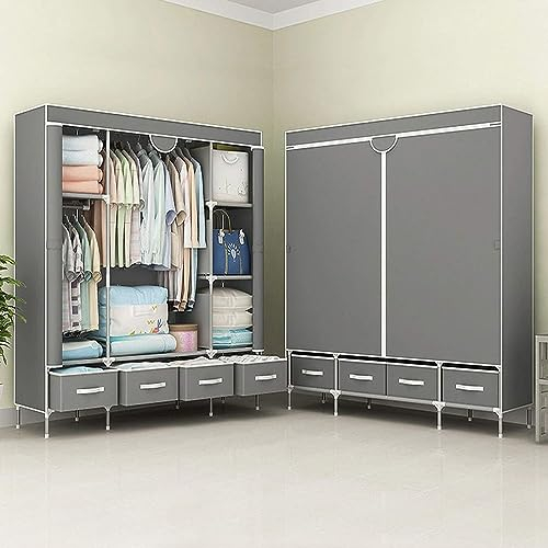 Anmas Power Kleiderschrank,Schlafzimmer Stoffschrank,Kleiderstander mit Schubladen,Faltbar Garderobe