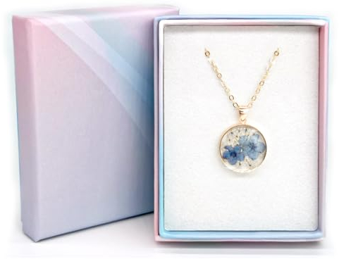Lhbwhiz Vergissmeinnicht Wildblume Halskette,Personalisierte handgefertigte Echte Blume Drop Dangle Halsketten,Damen Idee Blumen Schmuck Geschenk,Abschiedsgeschenk(Gold)