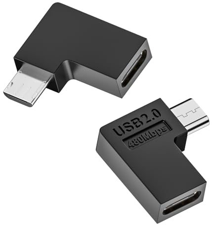 QIANRENON Adaptateur USB C vers Micro USB coudé à 90° - Prise USB C vers Micro USB mâle - Connecteur coudé gauche - 10 W (5 V2 A) 480 Mbps - Pour téléphone, appareil photo numérique, MP3, MP4, 2