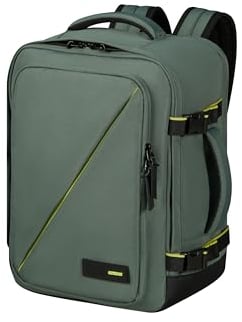 American Tourister Take2Cabin, bolsa de cabina Ryanair/Wizz Air/Vueling, 40 x 30 x 20 cm, 26,5 L, 0,60 kg, equipaje de mano, mochila de avión S/M, submarinera, verde (bosque oscuro)