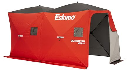 Eskimo QuickFish™ 6HD, Pop-Up Portable Shelter, No-Trip Door, Red/Black, Fully Insulated, Deluxe Ice Anchors, Six Person, Ice Fishing Shelter, 46076