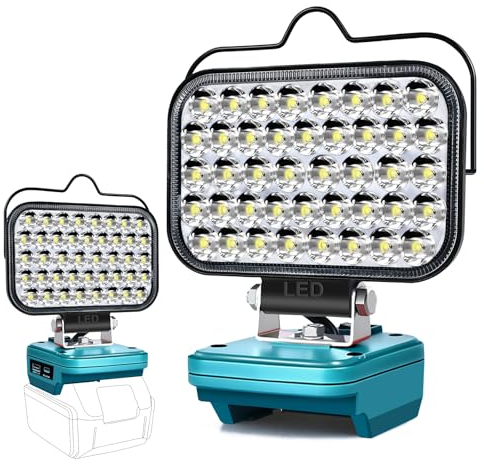 Lampe Led Rechargeable Pour Batterie Makita 18V,80W Baladeuse Lampe 8000LM de Chantier Alimenté Par Pile, Projecteur avec Charge Type C & USB la Randonnée, la Pêche, Chantier(Sans Batterie)