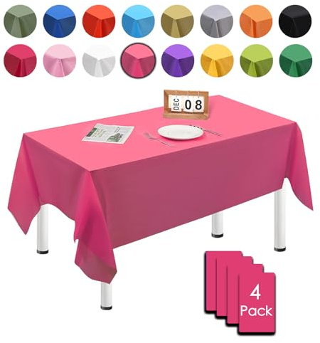 MORAINJAY 4 Stück 137cmx274cm Rechteckig Einweg Tischdecke, Makronenrosa Wasserdicht Fleckschutz Tischdecken für Geburtstagsfeier,Hochzeit, Weihnachten, Kindergeburtstag, Esszimmer, Garten,Party