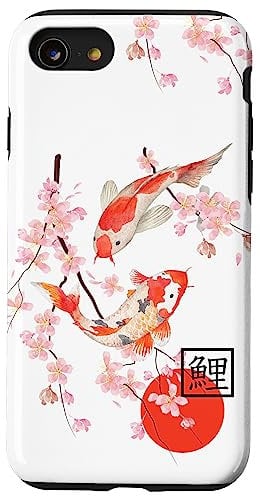 iPhone SE (2020) / 7 / 8 Cherry Blossom Koi Carp Fish Japanese Sakura Graphic Art Case