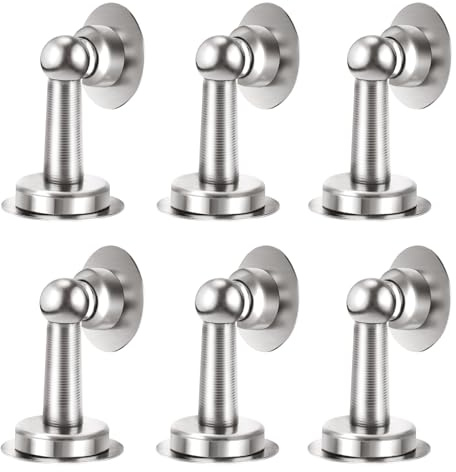 Shackcom 6 piezas Topes para Puertas succión Magnético-Acero Inoxidable - tope puerta adhesivo - para Pared o Piso-Incluye cinta de doble cara y tornillos - No es necesario perforar-Door stopper