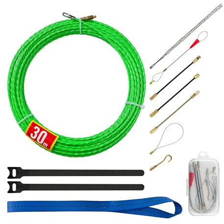 Guia Pasacables 4,5mm 30m,Guia Cables 30m,Alambre De TraccióN De PoliéSter Cinta De Pescar Ayuda De RetraccióN Para Cable Con 7 Muelles GuíA, Guia Pasacables Profesional (4.5mm-30m-7p)
