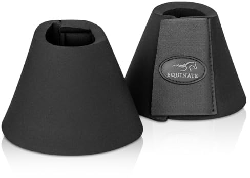 Equinate Hufglocken Denver XL Schwarz - Robuste und stoßdämpfende Neopren Springglocken - Hufschutz für Training und Turniere - 2er Set