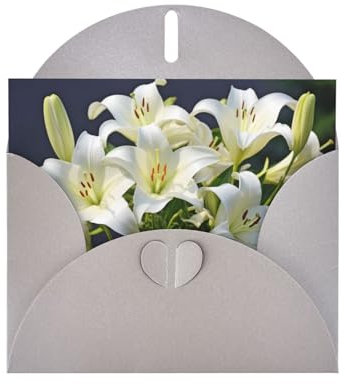 Graue hochwertige Perlpapier-Grußkarte, 10,2 x 15,2 cm, geeignet für Geburtstagskarten, Party-Einladungen, weißes Lilien-Muster