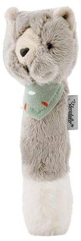 Sterntaler Baby Quietsche Katze Lilly - Baby Spielzeug aus weichem Flausch - Greifspielzeug für Babys - Erste Versuche im Greifen und Spielen, grau