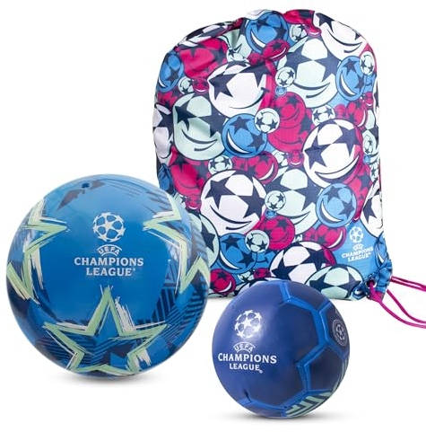 Hy-Pro UEFA Champions League Kinder-Fußball-Set mit weichem Mini-Ball, 22,9 cm Spielball und Turnbeutel, offizielles Lizenzprodukt, UCL-Fußballartikel, tolle Geschenkidee