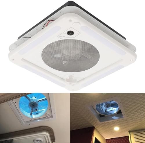 Ventilador De Techo Para Caravana, Autocaravana, Autocaravana, 12 V, Orificio De VentilacióN Para Tragaluz De 28 Cm X 28 Cm (Con Luz Led, Control BotóN, Avance Y Retroceso Bidireccional),White