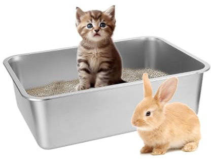 Small Stainless Steel Cat Litter Tray for Kittens, Metal Litter Box for Small Cats & Rabbit - 36 x 27 x 10 cm, No Odour Absorption,Easy to Clean, Rustproof, Leakproof
