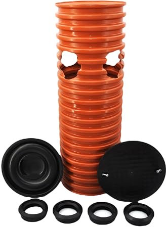 Drainageschacht DN315 0,5m/1m mit Anschluss 4xDN110 Deckel Sickerschacht KG Schacht Kontrollschacht KG Rohr Drainage Dachrinne Mit Boden/Ohne Boden (1m Rohr 4x Manschette 110 mit Boden)