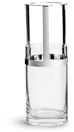 Gravidus Höhenverstellbare Vase aus mundgeblasenem Glas mit silbernen Metallakzenten, 11x11x20 cm, edles Design für Moderne Wohnräume, klar und stilvoll