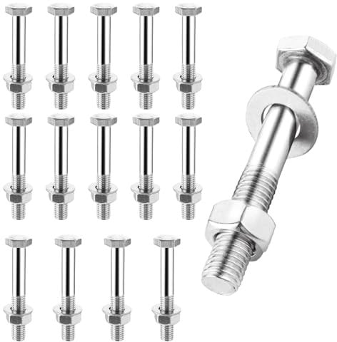 GBACHOOSE 15 Stück Sechskantschrauben mit Muttern M12x80, Stockschrauben M12 aus Edelstahl, M12 Schrauben Bolzen 12MM Edelstahlmuttern