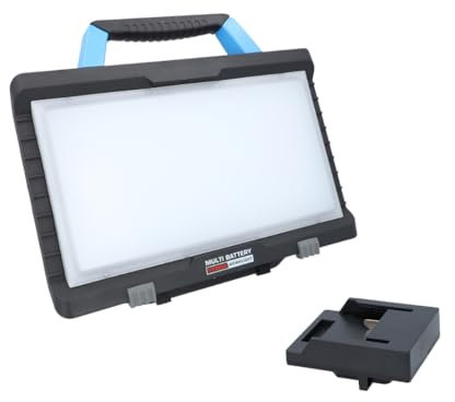 BTEC Worker Multi Akku 50 Watt Arbeitsleuchte IP54 LED Baustrahler Arbeitslampe Bauleuchte Werkstattlampe Baustellenlampe LED mit Adapter passend für Bosch18V Akkus - OHNE AKKU