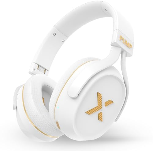 BlueAnt Pump X Wireless Over-Ear Headphones, Bluetooth, Powerful Bass, Active Noise Cancelling & Transparency Mode, Interchangeable Ear Cups, All-Day Comfort for Gym and Training, White/Gold