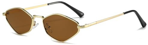 YAMEIZE Sechseckige Sonnenbrille für Damen und Herren Vintage Retro Metallrahmen Klein Schmal 70er Jahre Unregelmäßige Brille UV400 Schutz