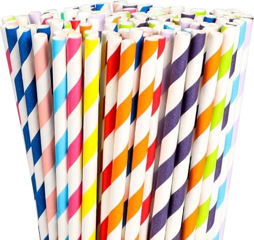 Paper Straws,200 Pcs Paper Drinking Straws for Wedding Party Restaurant Juice, Coffee Cold Drinks, Dessert and DIY Decoration (Stripe)