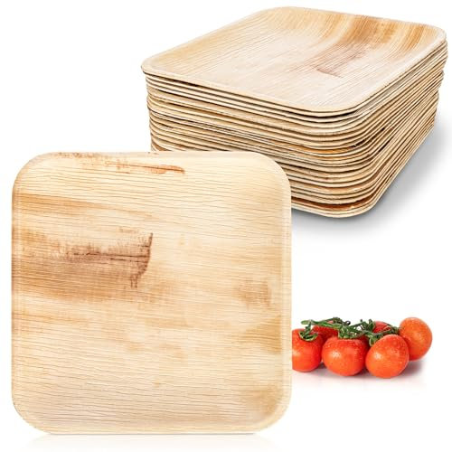 Moritz & Moritz Palmblatt Teller eckig 20 x 20 cm - 50 Nachhaltige Einwegteller - Alternative zu Bambusteller und Bambusgeschirr
