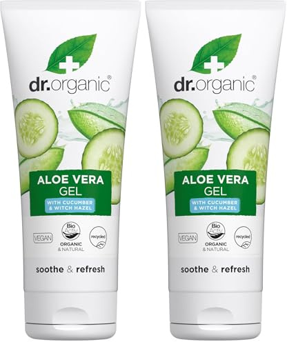 Dr Organic Aloe Vera Gel with Cucumber, Soothing, All Skin Types, Natural, Vegan, Cruelty-Free, Paraben & SLS-Free, Recycled & Recyclable, Organic, 200ml, Packaging may vary (Pack of 2)