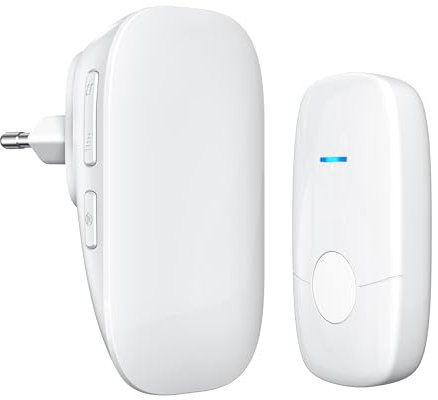 JeaTone Sonnette sans Fil Exterieur Etanche, IP55 Etanche Carillon 150 Mètres, 36 Mélodies et 4 Niveaux Volume, Kit d'un Récepteur et d'un Emetteur, Indicateur LED, pour Maison, Hôtel, Blanc