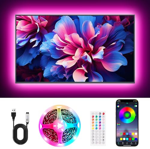 LED-Lichtstreifen für TV, 2M 60 LED RGB 5050 TV Hintergrundbeleuchtung mit Fernbedienung, App-Steuerung, Synchronisation zur Musik für 40-60 Zoll Fernseher