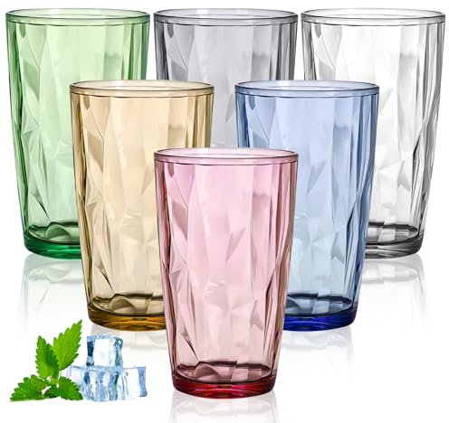 PORFOYO Trinkgläser Set Bunt,6 Stück 470 Ml Saftgläser,Wassergläser Set,Wassergläser Farbig Für Wasser,Saft,Milch,Soda,Kaffee,Tee,Dicke WändeDessertgläser,Spülmaschinenfest