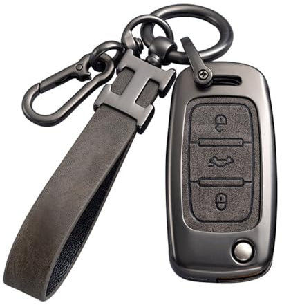 Autoschlüssel Hülle kompatibel mit VW Volkswagen Zinklegierung Autoschlüssel Schutzhülle für Tiguan Passat Golf 4 5 6 Polo Beetle Jetta Touran EOS Scirocco mit Schlüsselanhänger (Grauer)