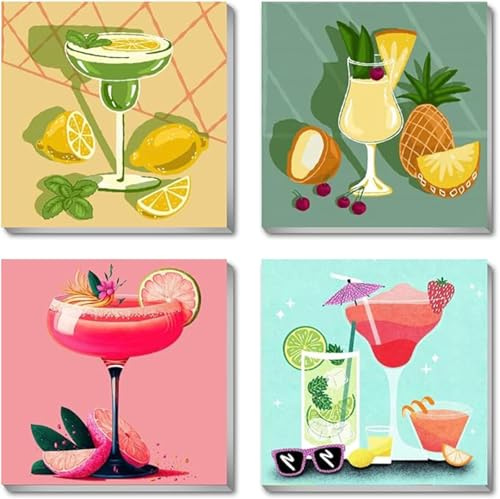 SASMOIYUG 4 Stück Malen nach Zahlen Erwachsene Cocktail Paint by Numbers Adult Mit Pinseln und Acrylfarbe knitterfreie leinwand Kit DIY Handgemalt Ölgemälde Kit 20 X 20 CM Ohne Rahmen (cocktail)