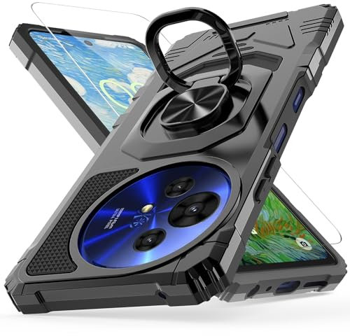 MQERYBV Funda para TCL 50 NxtPaper 5G / TCL 50 Pro NxtPaper 5G (6.8), Carcasa Armor con 1× Cristal Templado, Cover con 360 Grados Magnetic Anillo Hard PC y Silicona Bumper antigolpes Case, Negro
