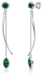 PHNIBIRD Ohrringe Grün Hängend 925 Sterling Silber Hypoallergen Ohrringe mit Smaragd Geburtsstein Ohrhänger Geschenk für Mama
