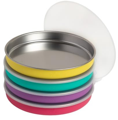 Elk and Friends Piatti da 19,8 cm in acciaio inox non divisi con custodia in silicone + coperchio, per neonati, bambini, lavabili in lavastoviglie, piatti per cena e snack, confezione da 4