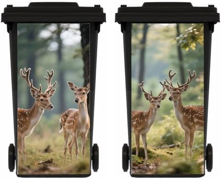 PLOIKM 2Pieces Deer Wheelie Bin Stickers, Multi-Size Self-Adhesive Dustbin Stickers, Wall Art, Waterproof Decal for Garden, Indoor Outdoor