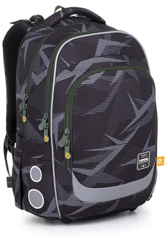 TOPGAL Schulrucksack für Jungen ab 2. Klasse, ergonomisch mit Rückenverstärkung, wasserabweisend & leicht, mit reflektierenden Elementen, 27 L Schulranzen mit Brustgurt. (Grünlich-grau)