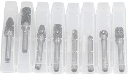8PCS Tungsten Carbide Burr Bits Set, 6mm Shank Diameter, Durability Revolving Files for Metal Working and Wood Carving, with Storage Box
