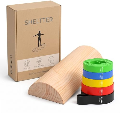 Tronco Propioceptivo de Madera para Suelo Pélvico Tronco Propioceptivo Suelo Pélvico con 5 Bandas Elásticas y Bolsa Tronco Propiocepción para Entrenamiento, Pilates y Equilibrio