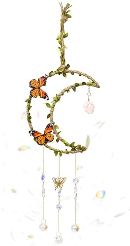 Kleemeiero Sonnenfänger Fenster Kristall Mond fensterdekoration Sonnenfänger Garten Fensterdeko Schmetterling Hängend Mond Kristall Anhänger Deko Kristalle zum Aufhängen für Fenster Gartendeko